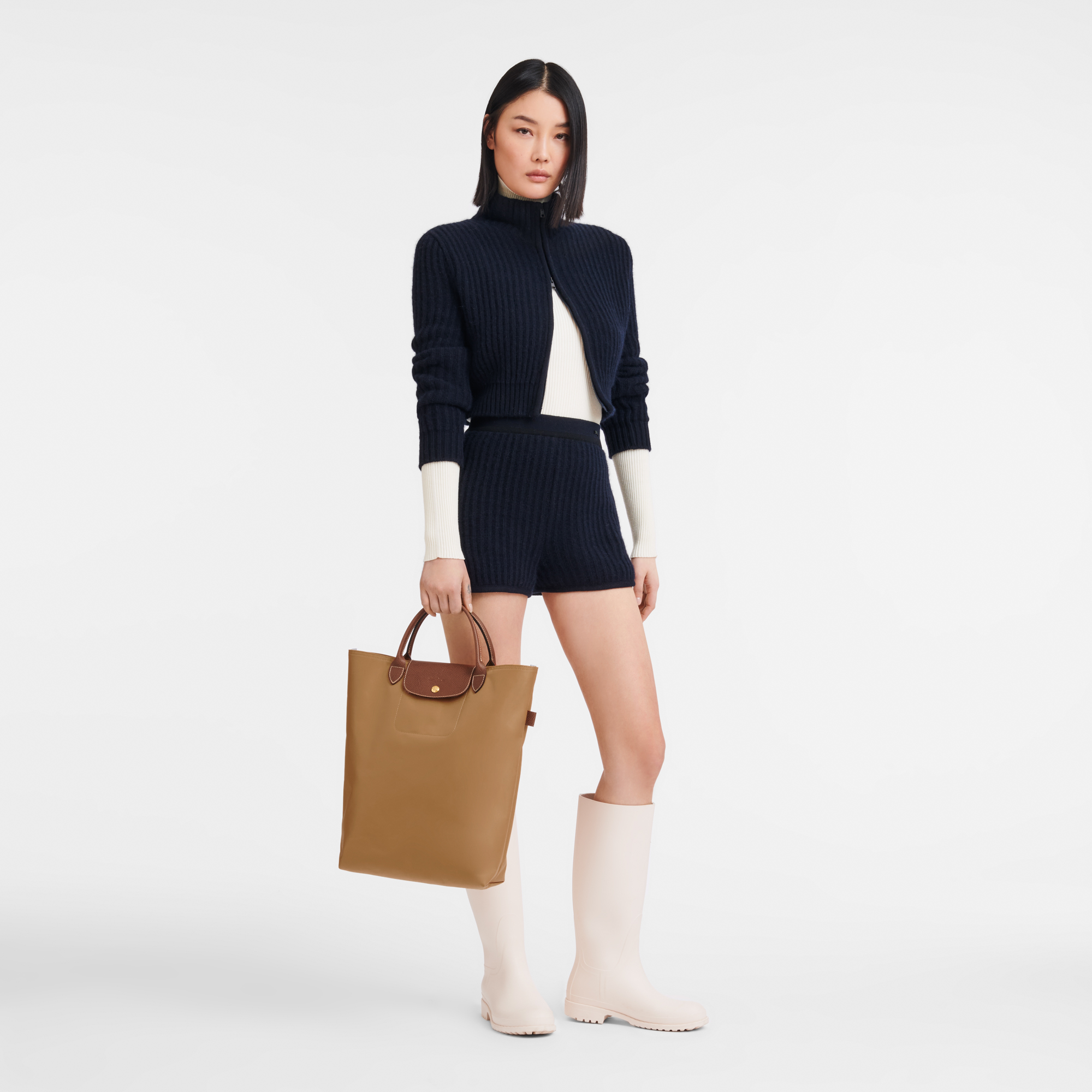 Le Pliage Green Pouch with handle , Mocha - Recycled canvas