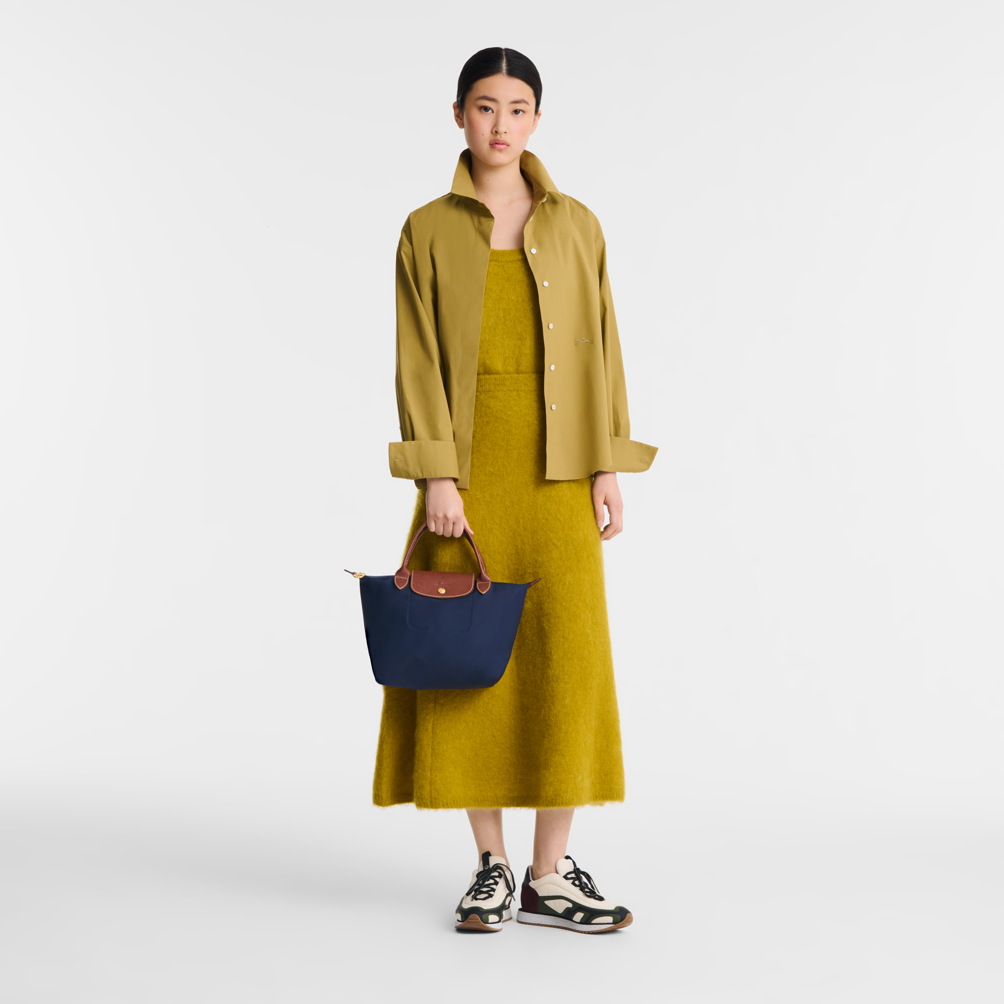 Le Pliage Green Pouch with handle , Mocha - Recycled canvas