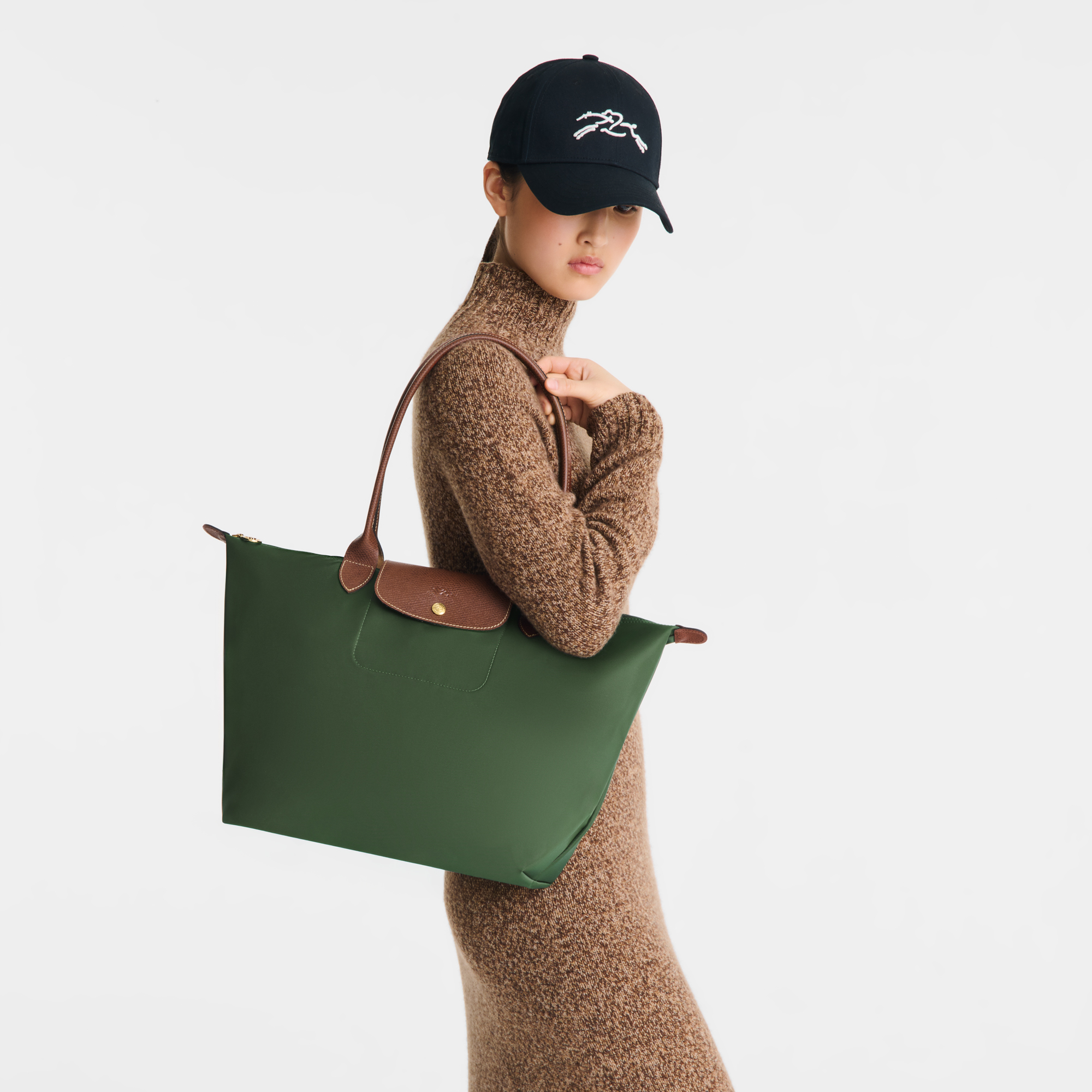 Le Pliage Green Pouch with handle , Mocha - Recycled canvas
